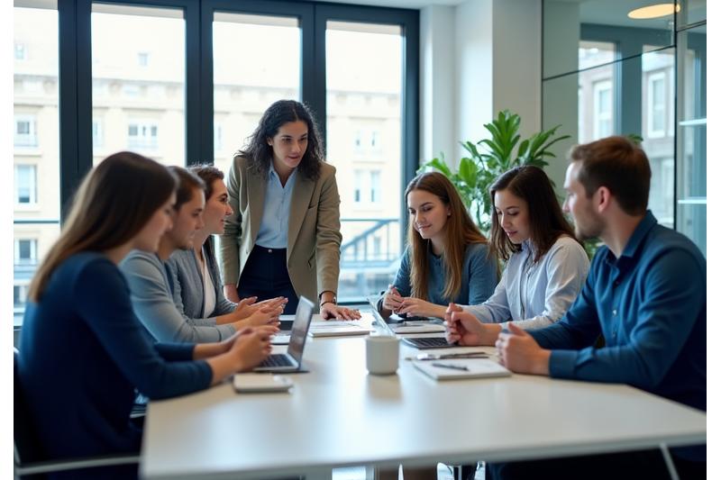 Equipo de trabajo colaborativo en una reunión
